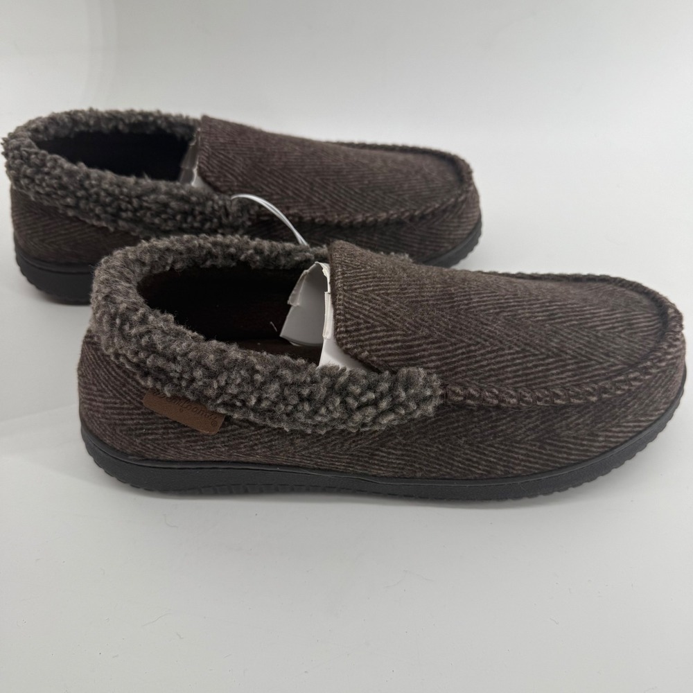 Dearfoams Mens Brown Herringbone Moccasin Slippers Memory Foam Size M‎ 9-10 NEW